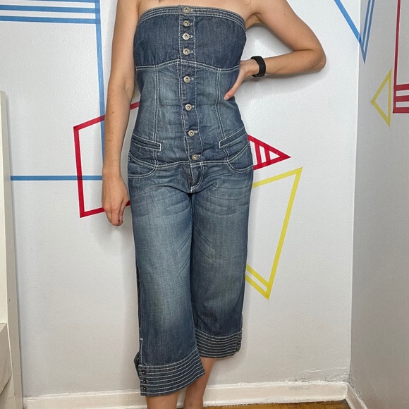 Guess Pants - Vintage Guess Strapless Denim Romper